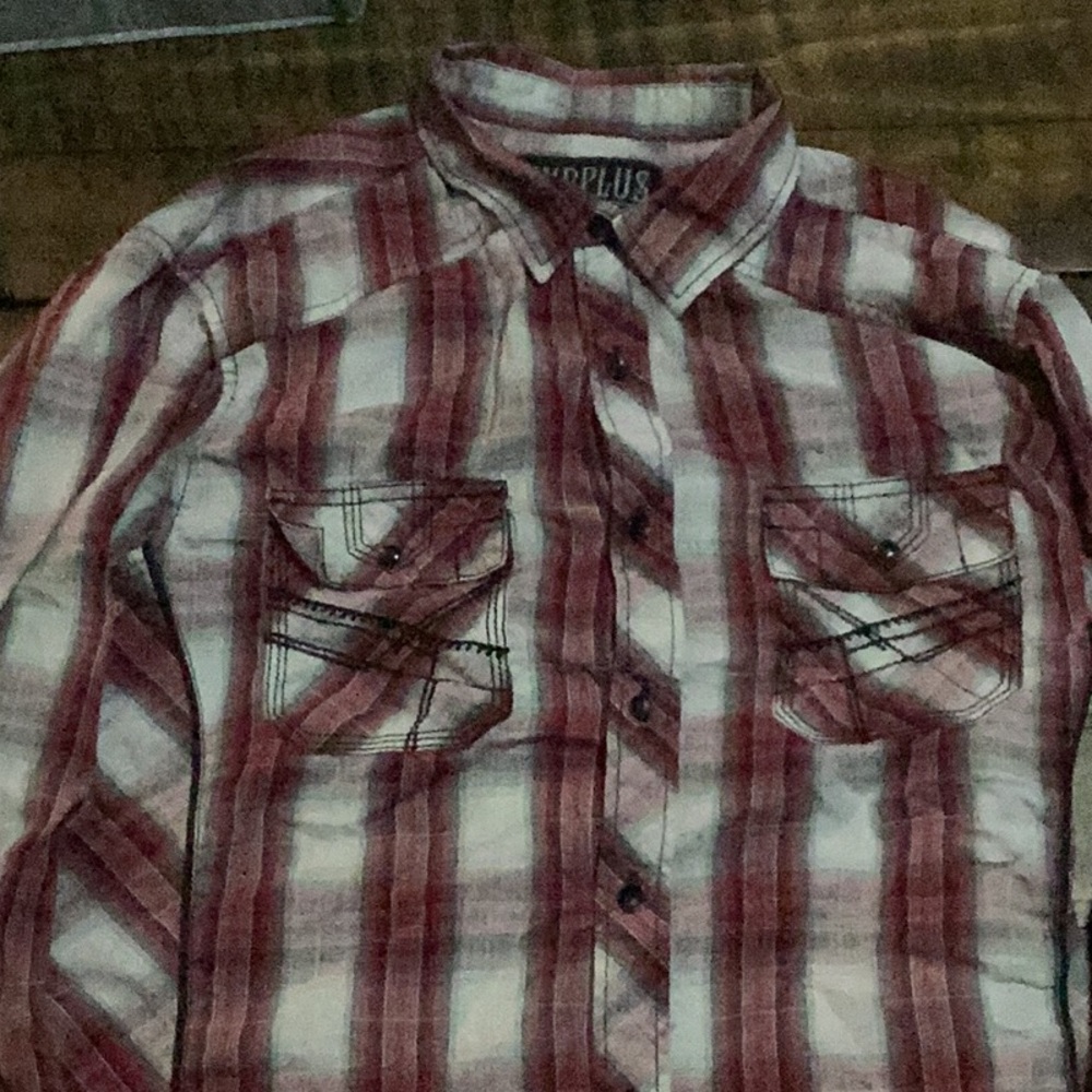 Red Plaid Button-Up Shirt -